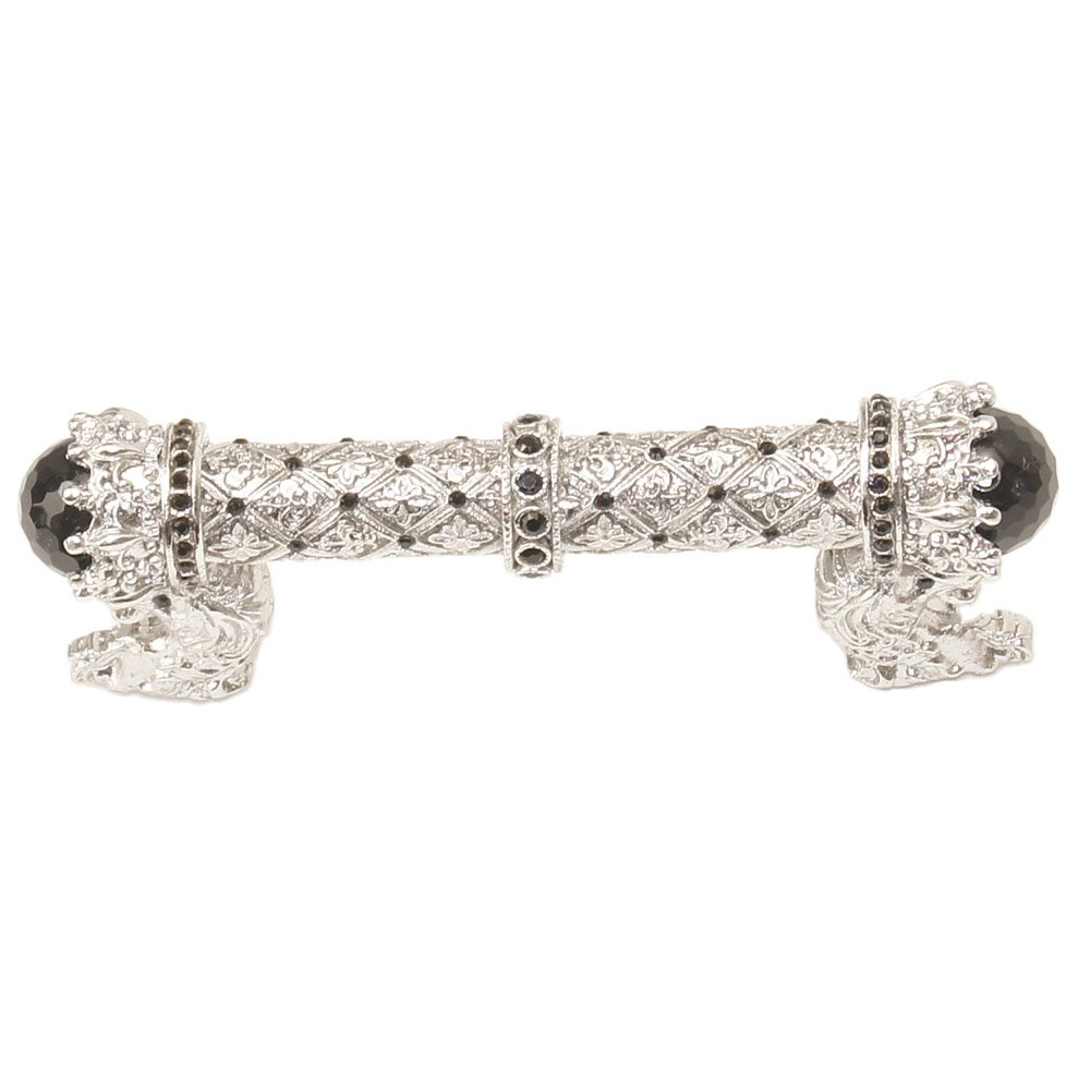 Carpe Diem Queen Penelope 3" Centers Pull With Swarovski Crystals & Onyx Stones in Platinum with Crystal