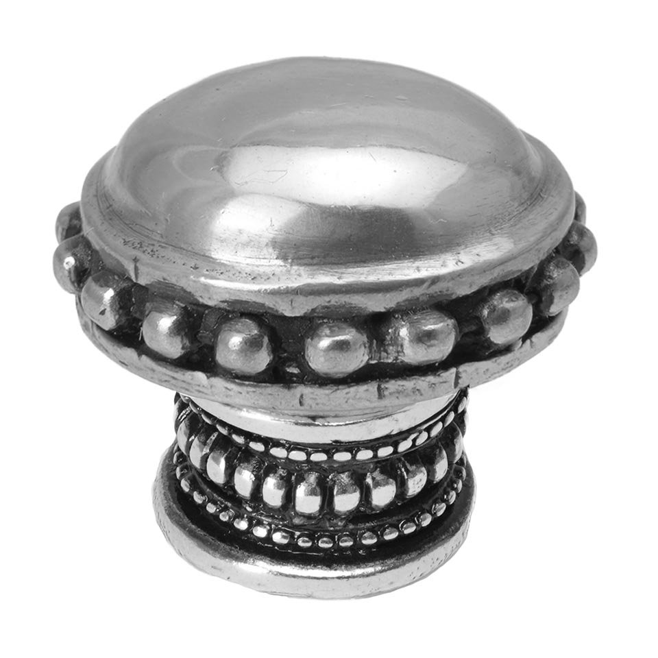 Carpe Diem Classic Large Round Knob With Beaded Rim And Beaded Treatment On Bottom in Platinum