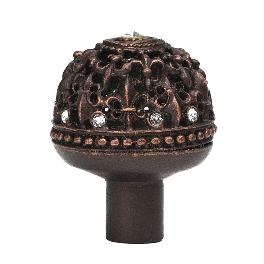 Carpe Diem Large Round Knob Fleur De Lys Open Basket With Swarovski Crystals in Oil Rubbed Bronze with Crystal