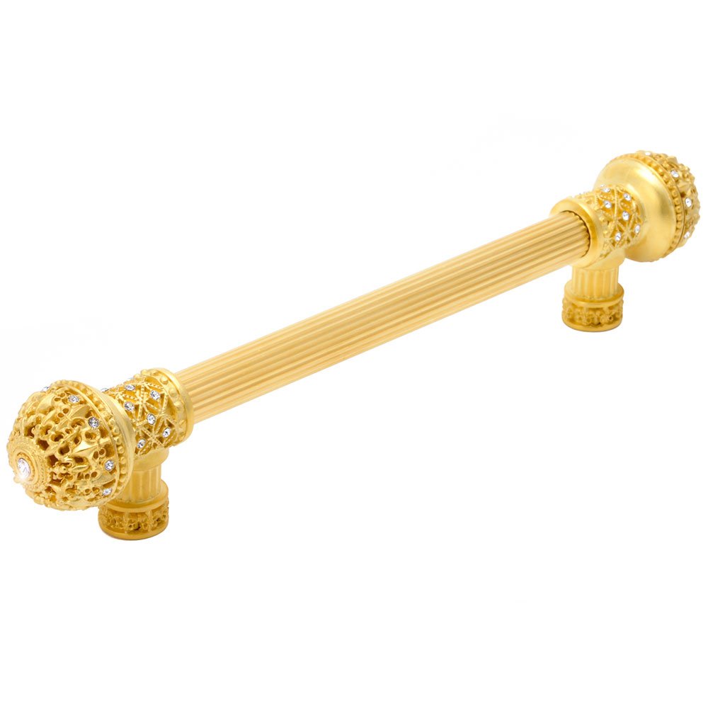 Carpe Diem Fleur De Lys 6" Centers Long Pull Large Finial With Swarovski Crystals in Soft Gold with Crystal