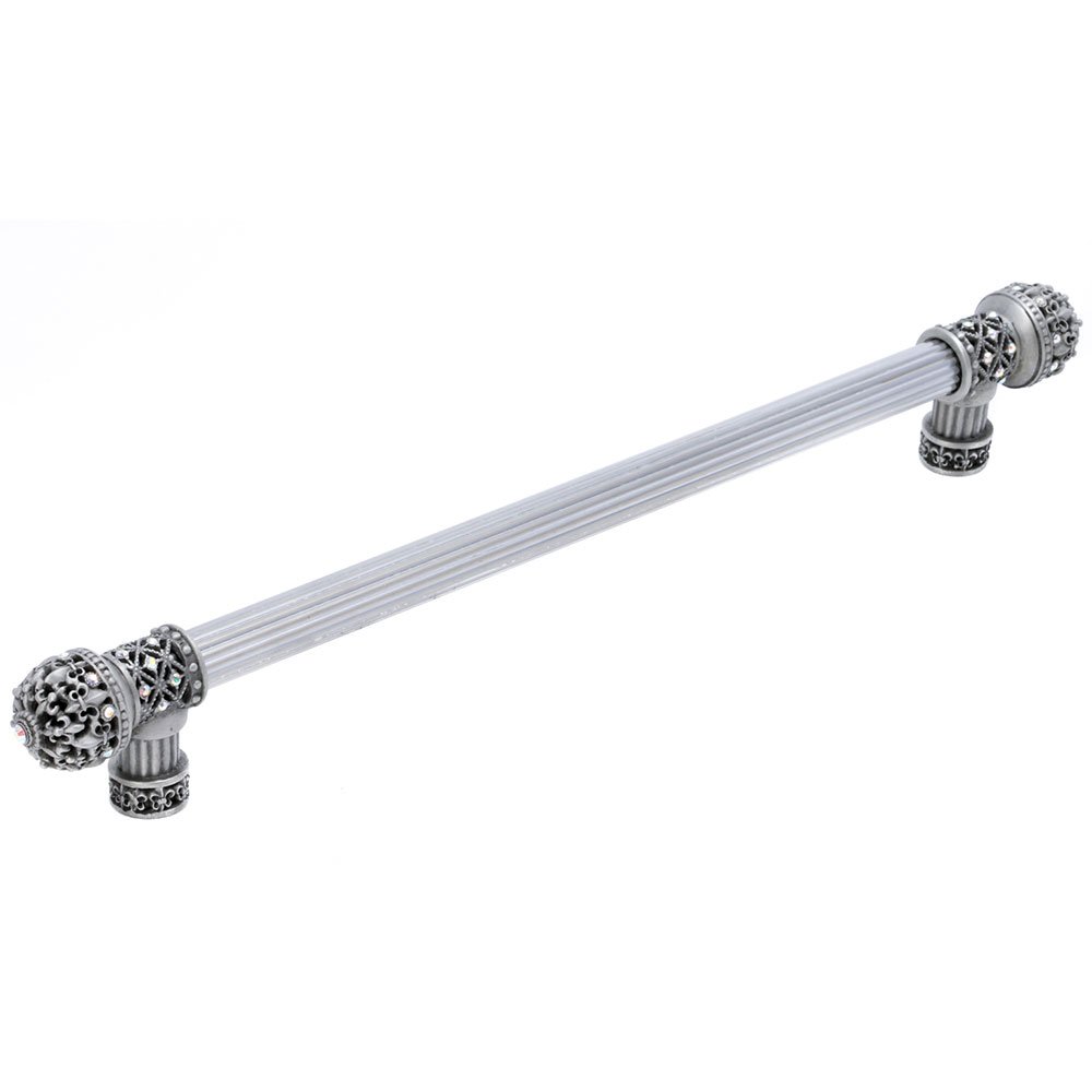 Carpe Diem Fleur De Lys 18" Centers Long Pull Small Finial With Swarovski Crystals in Platinum with Crystal