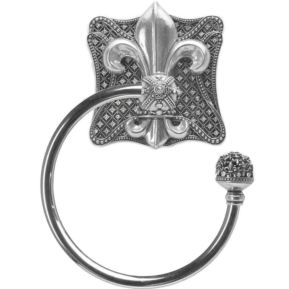 Carpe Diem Large Towel Ring with Swarovski Crystals Right Large Backplate in Chrysalis with Crystal