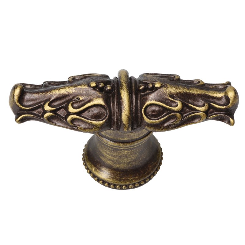 Carpe Diem Leaves Large Knob With Flared Foot Romanesque Style in Antique Brass
