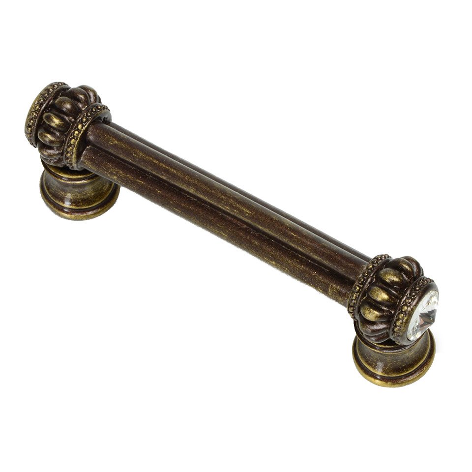 Carpe Diem Double 3" Centers Pull With Flared Foot With 2 Rivoli Swarovski Crystals In Oil Rubbed Bronze