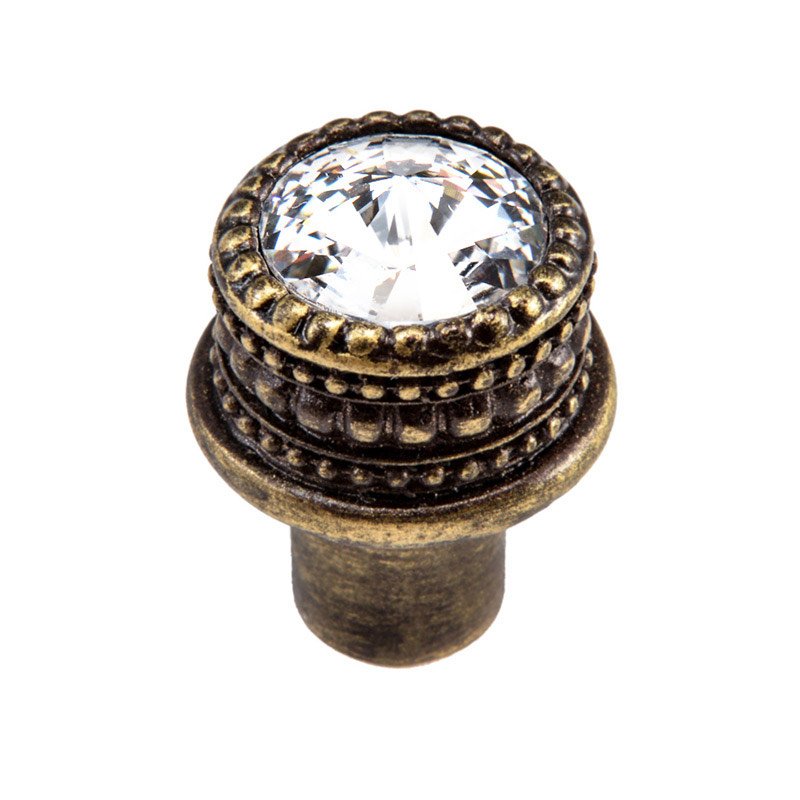 Carpe Diem 1" Medium Round Knob with 16mm Swarovski Elements in Antique Brass with Crystal