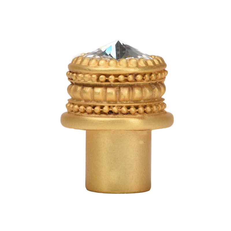 Carpe Diem Medium Round Knob with 16mm Rivoli Swarovski Crystal in Satin Gold with Crystal