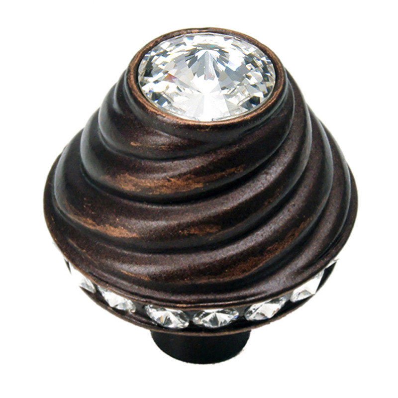Carpe Diem Large Round Knob with 19 Rivoli Swarovski Crystals in Oil Rubbed Bronze with Crystal