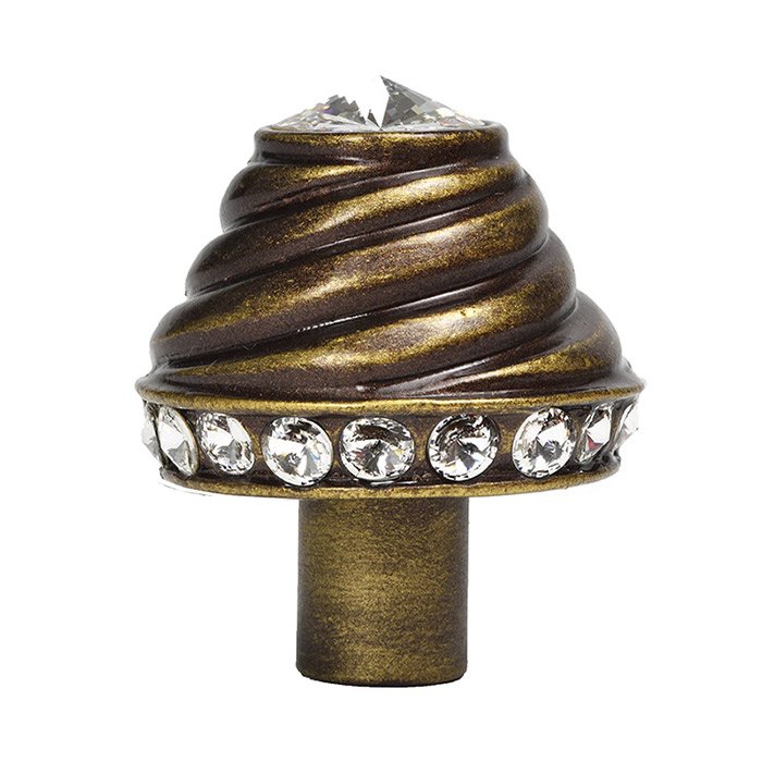 Carpe Diem Large Round Knob with 19 Rivoli Swarovski Crystals in Antique Brass with Crystal