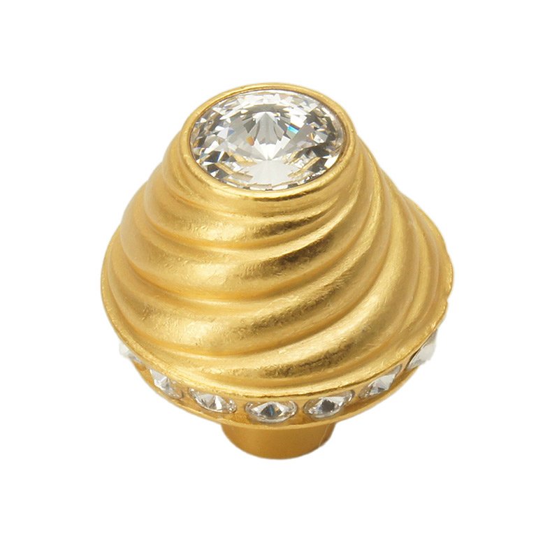Carpe Diem Large Round Knob with 19 Rivoli Swarovski Crystals in Satin Gold with Crystal