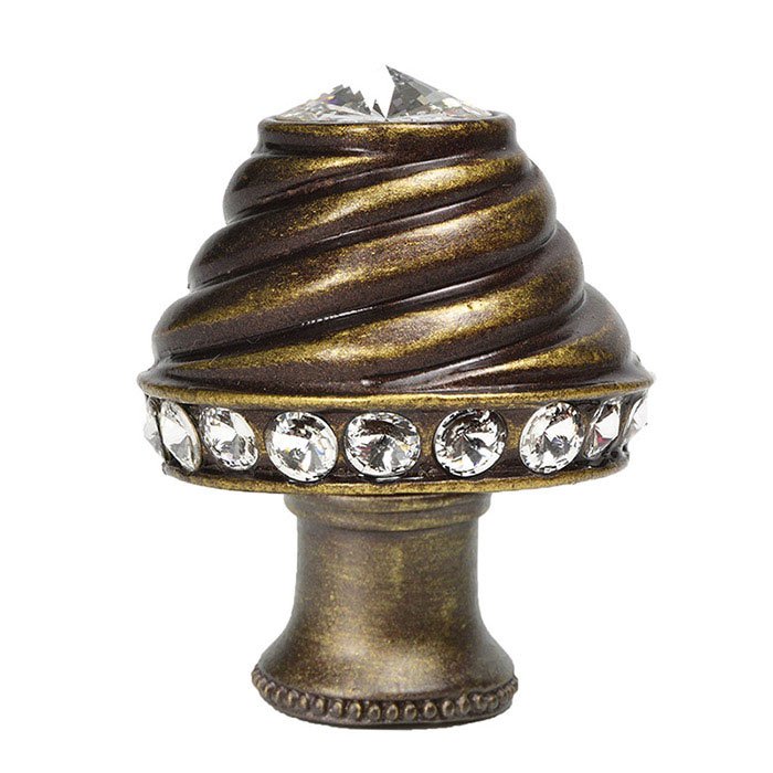 Carpe Diem Medium Round Knob With Flared Foot With 19 Rivoli Swarovski Crystals In Antique Brass
