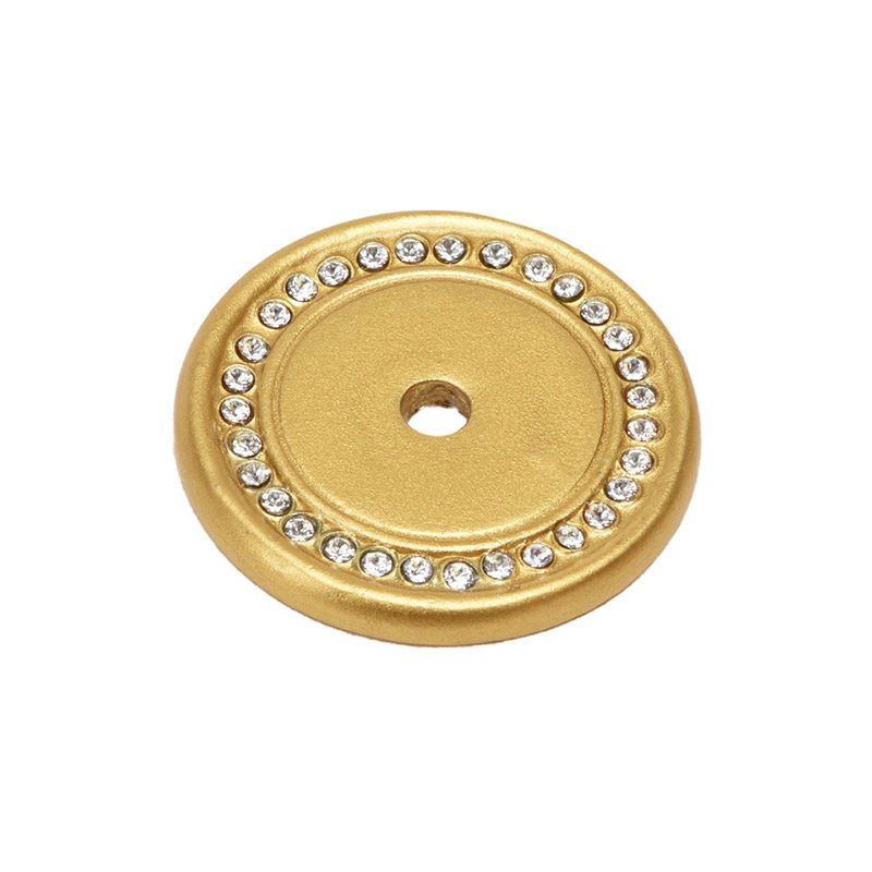 Carpe Diem 1 1/2" Knob Backplate with Swarovski Crystals in Satin Gold with Crystal