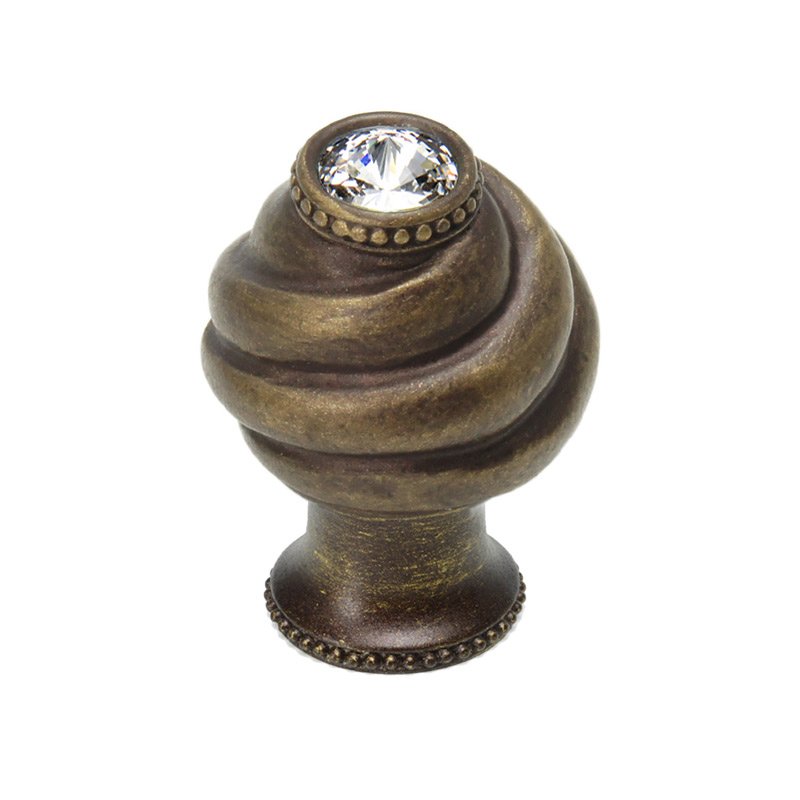 Carpe Diem Knob With Flared Foot With Swarovski Crystals In Antique Brass