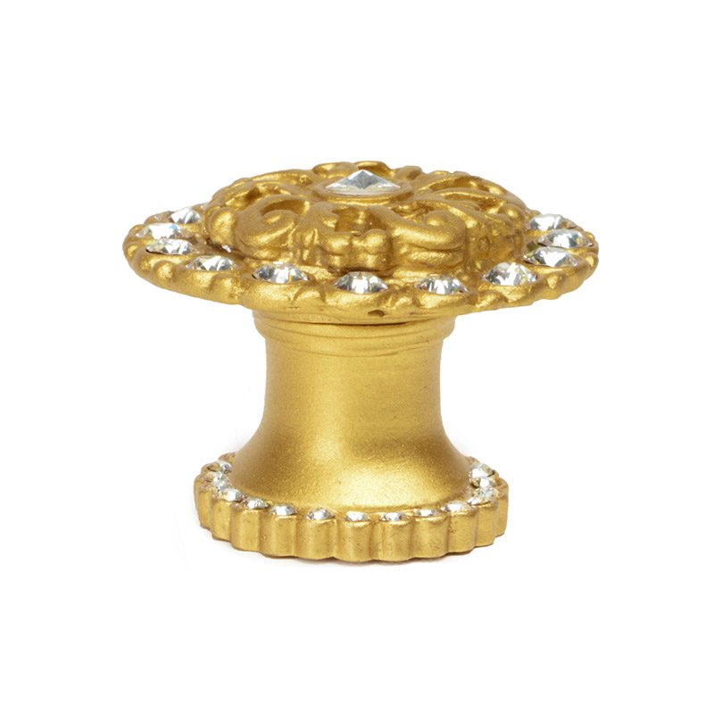 Carpe Diem Medium Round Knob With Halo Platform With Swarovski Crystals In Satin Gold
