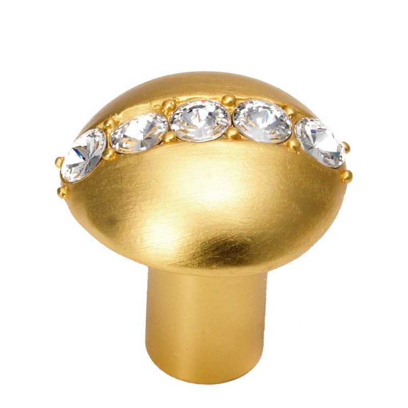 Carpe Diem Round Knob with 5 Rivoli Swarovski Crystals in Satin Gold with Crystal