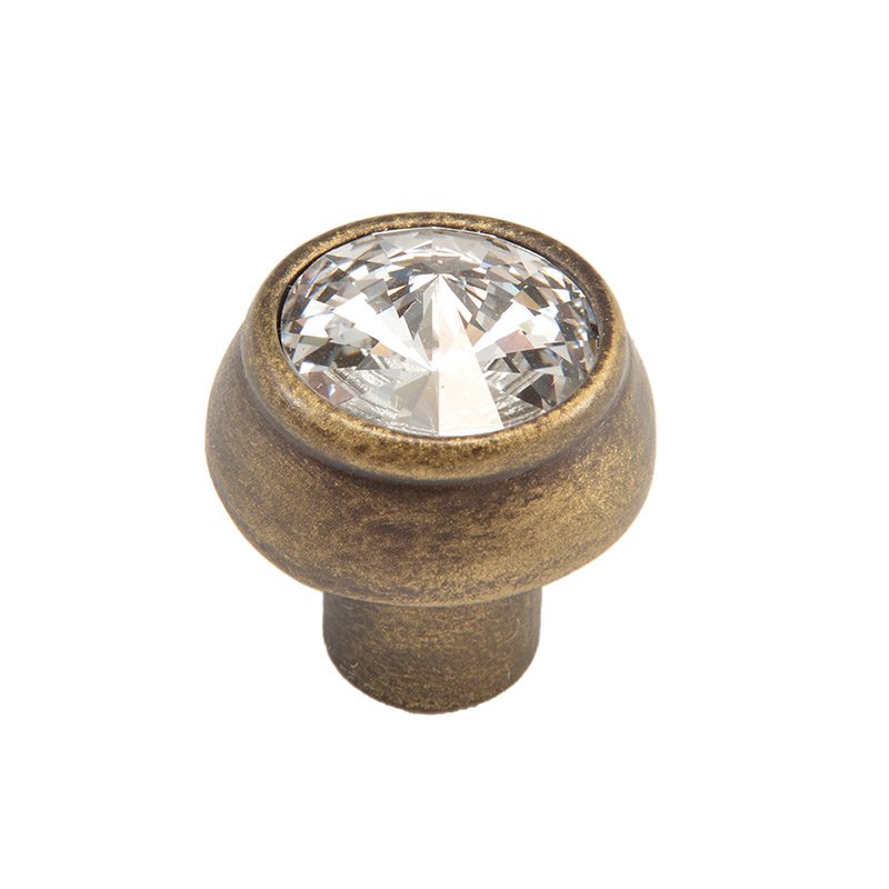 Carpe Diem 1 1/4" Round Knob with Swarovski Elements in Antique Brass with Crystal