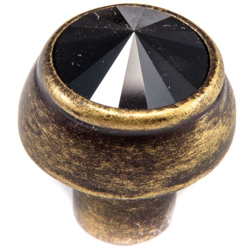 Carpe Diem 1 1/4" Round Knob with Swarovski Elements in Antique Brass with Jet