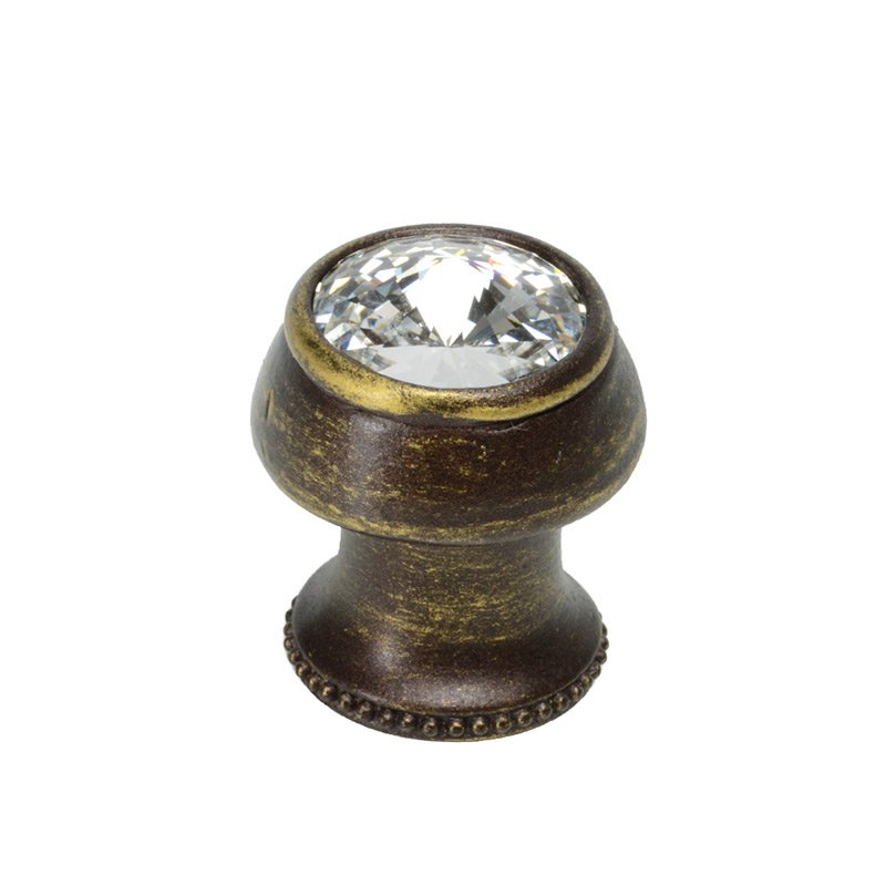 Carpe Diem Round Knob With Flared Foot With An Rivoli Swarovski Crystals In Antique Brass