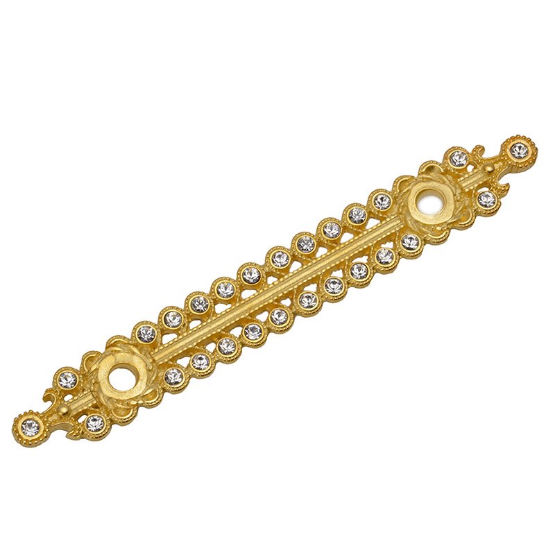 Carpe Diem 3" Centers Large Elongated Escutcheon with Swarovski Elements in Satin Gold with Crystal
