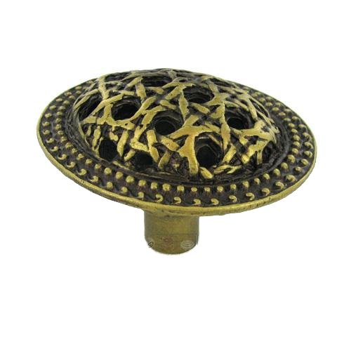 Carpe Diem Cane Oval Knob in Antique Brass