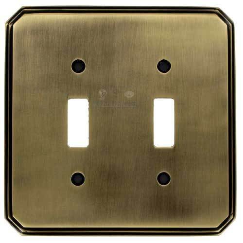 Colonial Bronze Double Toggle Deco Switchplate in Antique Brass