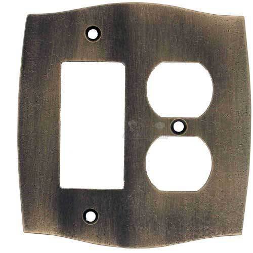 Colonial Bronze Combo GFI/Duplex Outlet Colonial Switchplate in Distressed Antique Brass