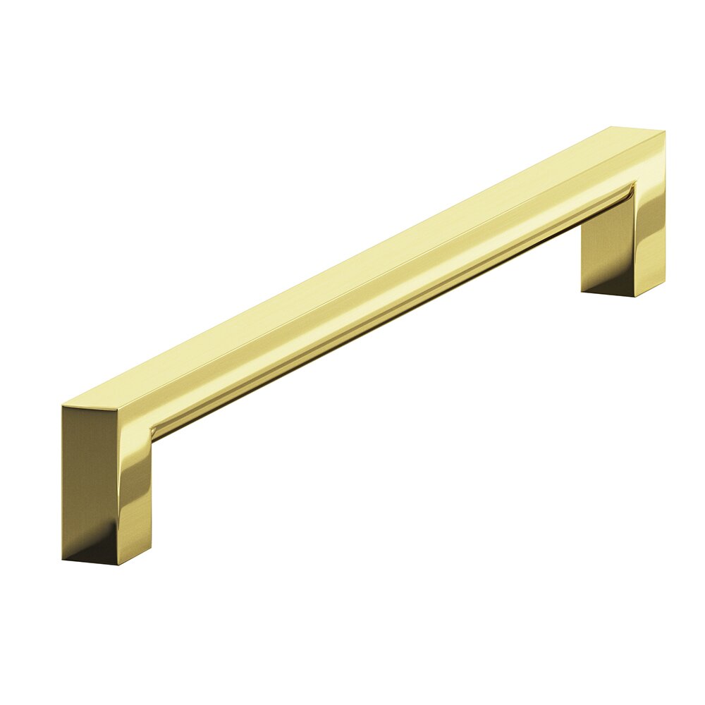 Colonial Bronze 6" Centers Rectangular Pull in Polished Brass Unlacquered