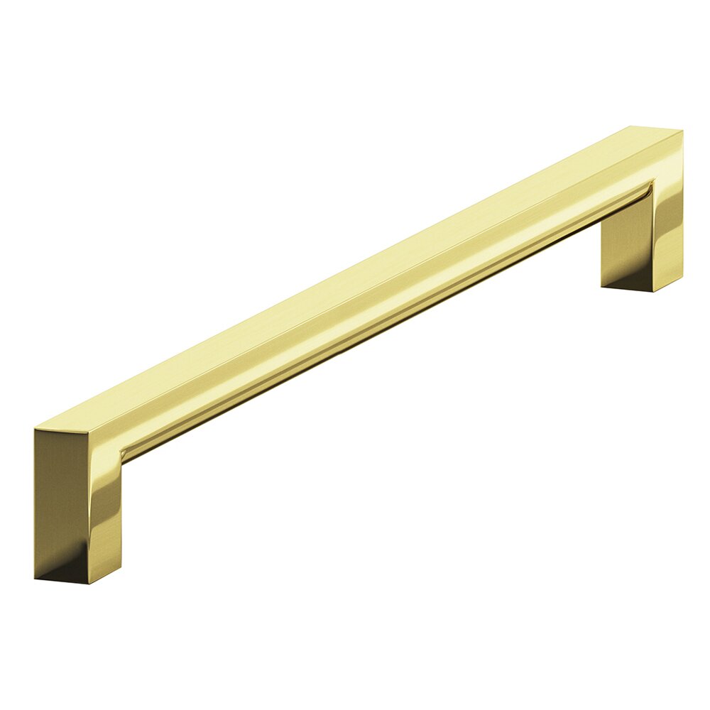 Colonial Bronze 8" Centers Rectangular Pull in Polished Brass Unlacquered
