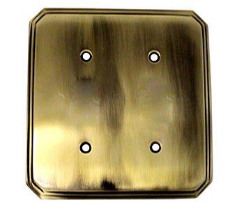 Colonial Bronze Deco Double Blank Switchplate in Antique Brass