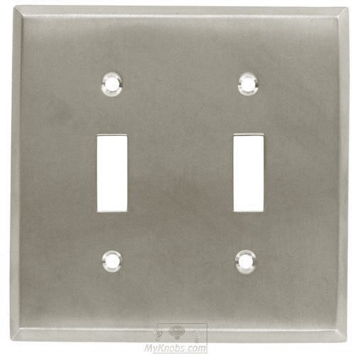 Colonial Bronze Square Bevel Double Toggle Switchplate in Satin Nickel