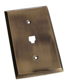 Colonial Bronze Square Bevel Phone Jack Switchplate in Antique Brass