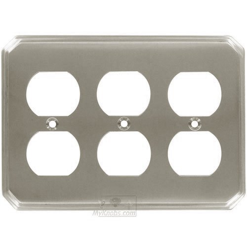 Colonial Bronze Deco Triple Duplex Outlet Switchplate in Satin Nickel