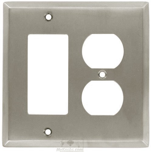 Colonial Bronze Square Bevel Combo GFI/ Duplex Outlet Switchplate in Satin Nickel