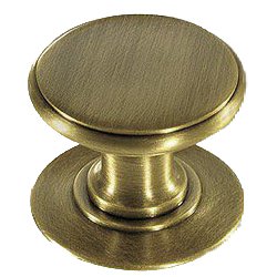 Colonial Bronze Knob W/ Attached Backplate 1 1/4" in Antique Brass