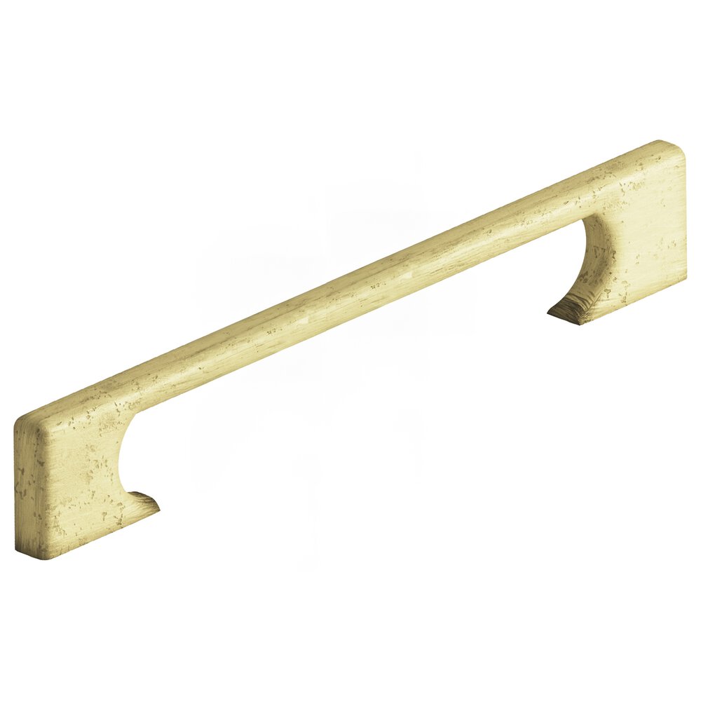 Colonial Bronze 6" Centers Rectangular Cabinet Pull With Radiused Edges And Rectangular Scalloped Legs In Distressed Antique Brass