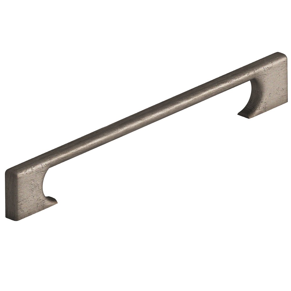 Colonial Bronze 8" Centers Rectangular Cabinet Pull With Radiused Edges And Rectangular Scalloped Legs In Distressed Pewter