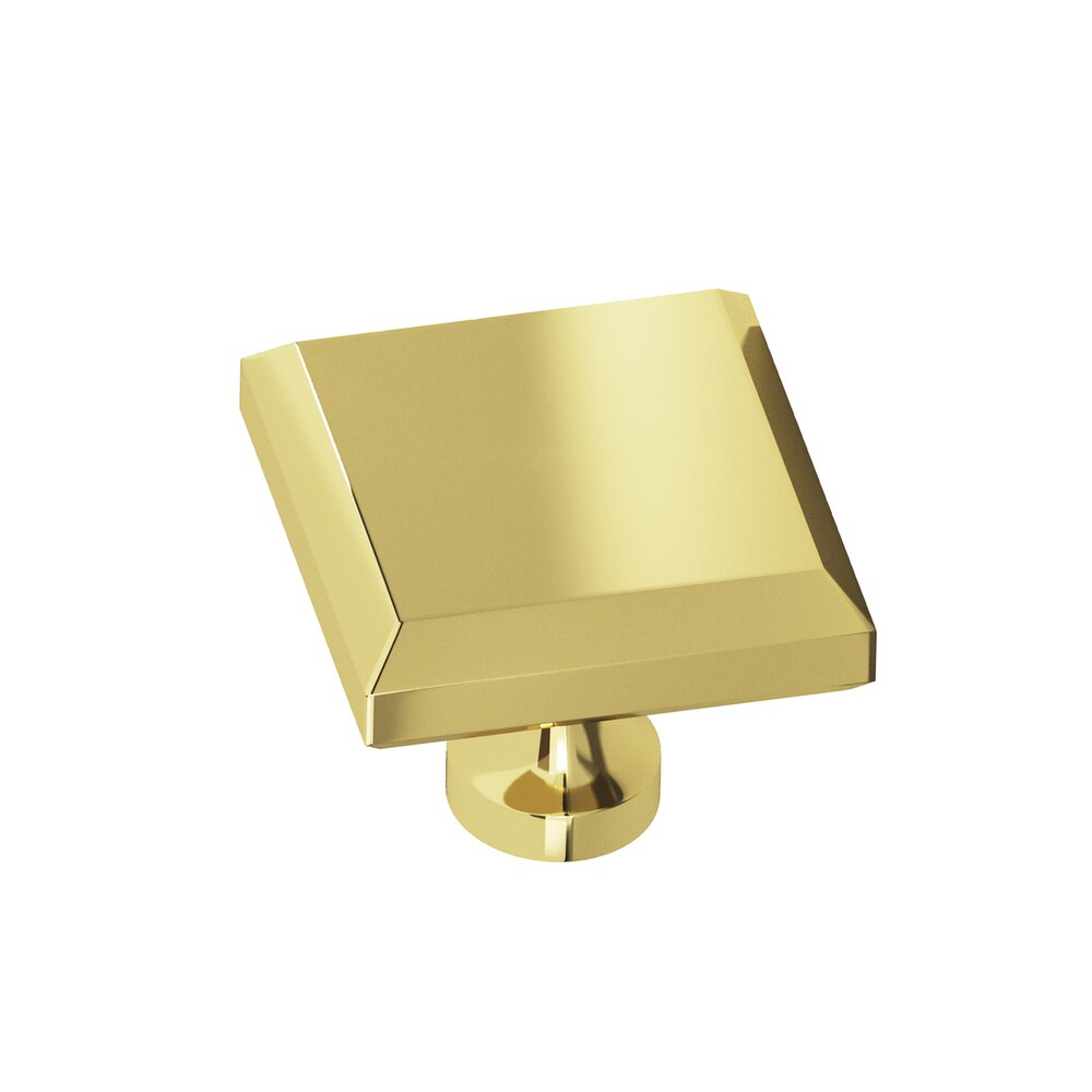 Colonial Bronze 1.25" Square Beveled Cabinet Knob With Flared Post In Polished Brass