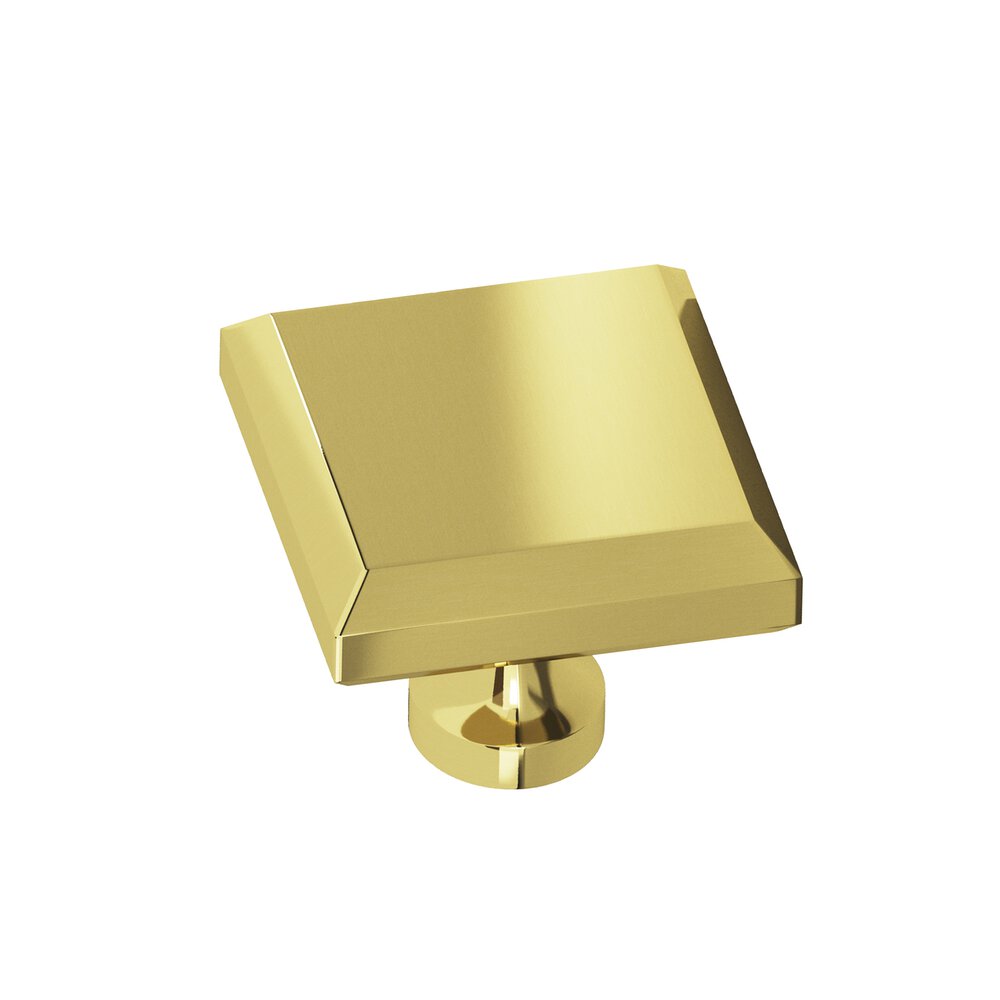 Colonial Bronze 1.25" Square Beveled Cabinet Knob With Flared Post In Unlacquered Polished Brass
