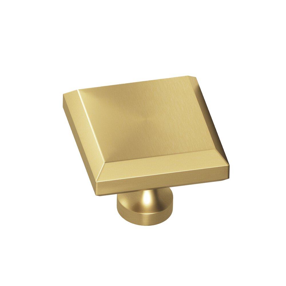 Colonial Bronze 1.25" Square Beveled Cabinet Knob With Flared Post In Satin Brass