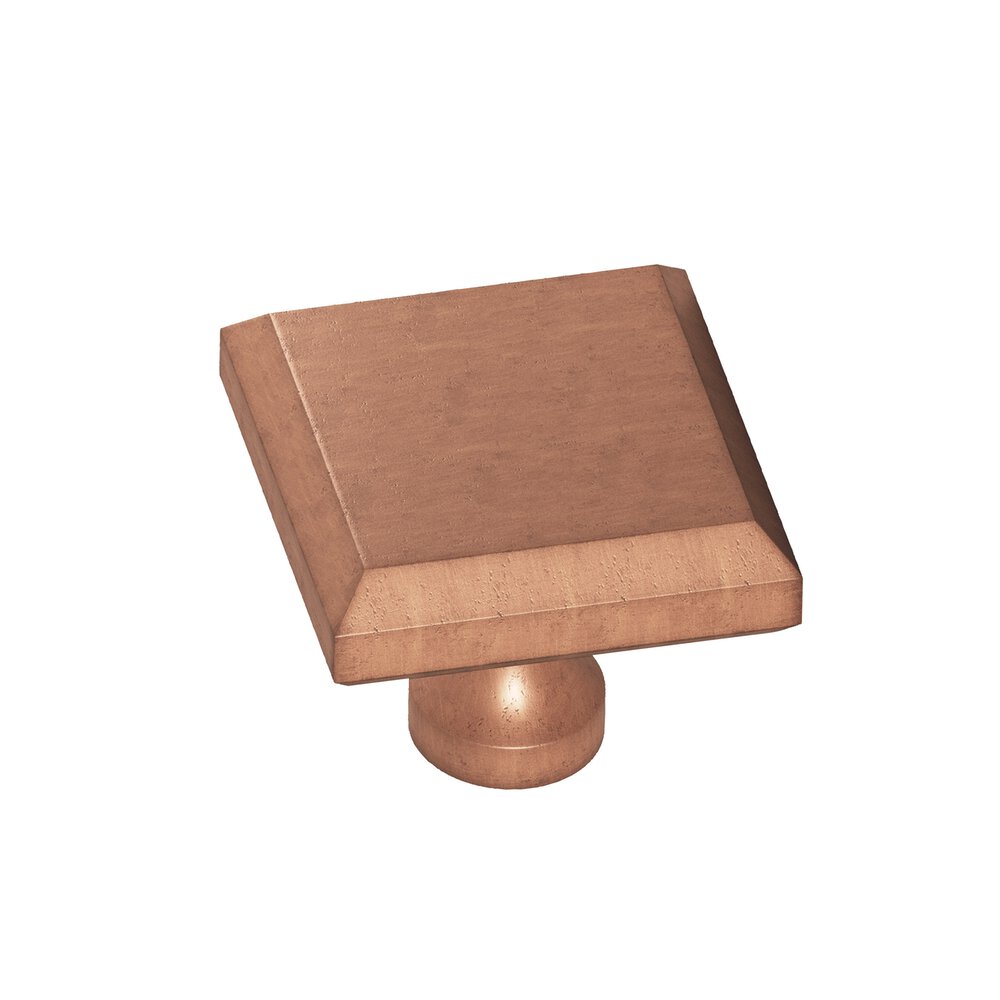 Colonial Bronze 1.25" Square Beveled Cabinet Knob With Flared Post In Distressed Antique Copper