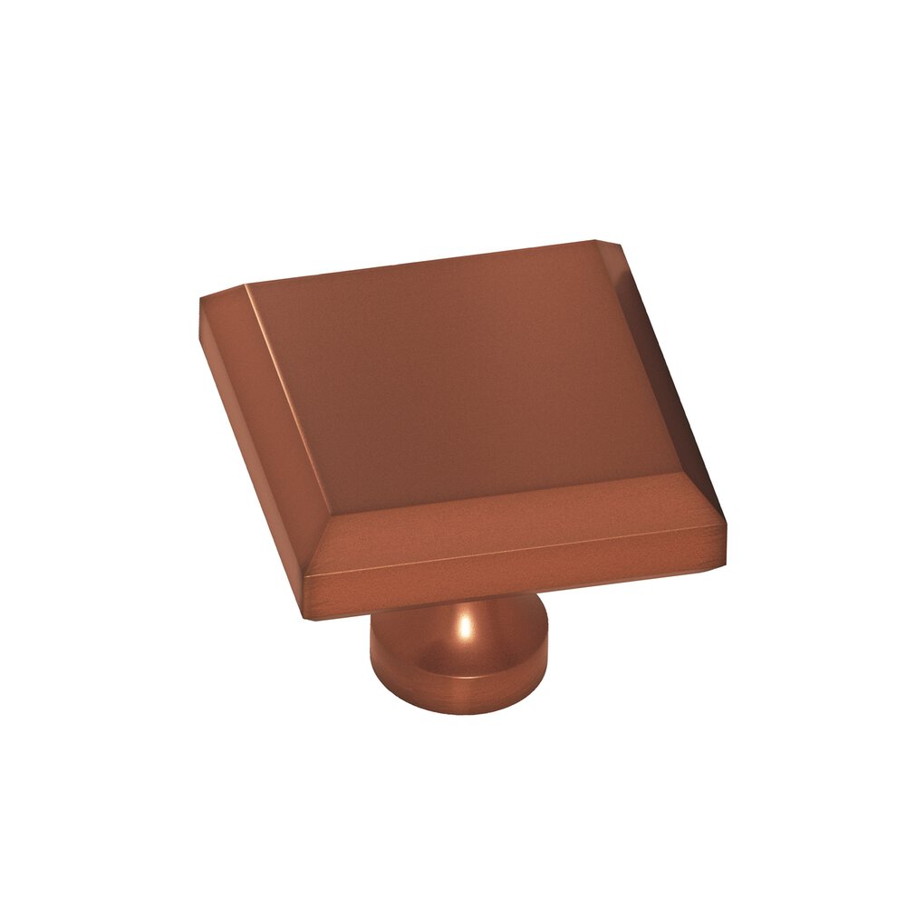 Colonial Bronze 1.25" Square Beveled Cabinet Knob With Flared Post In Matte Antique Copper