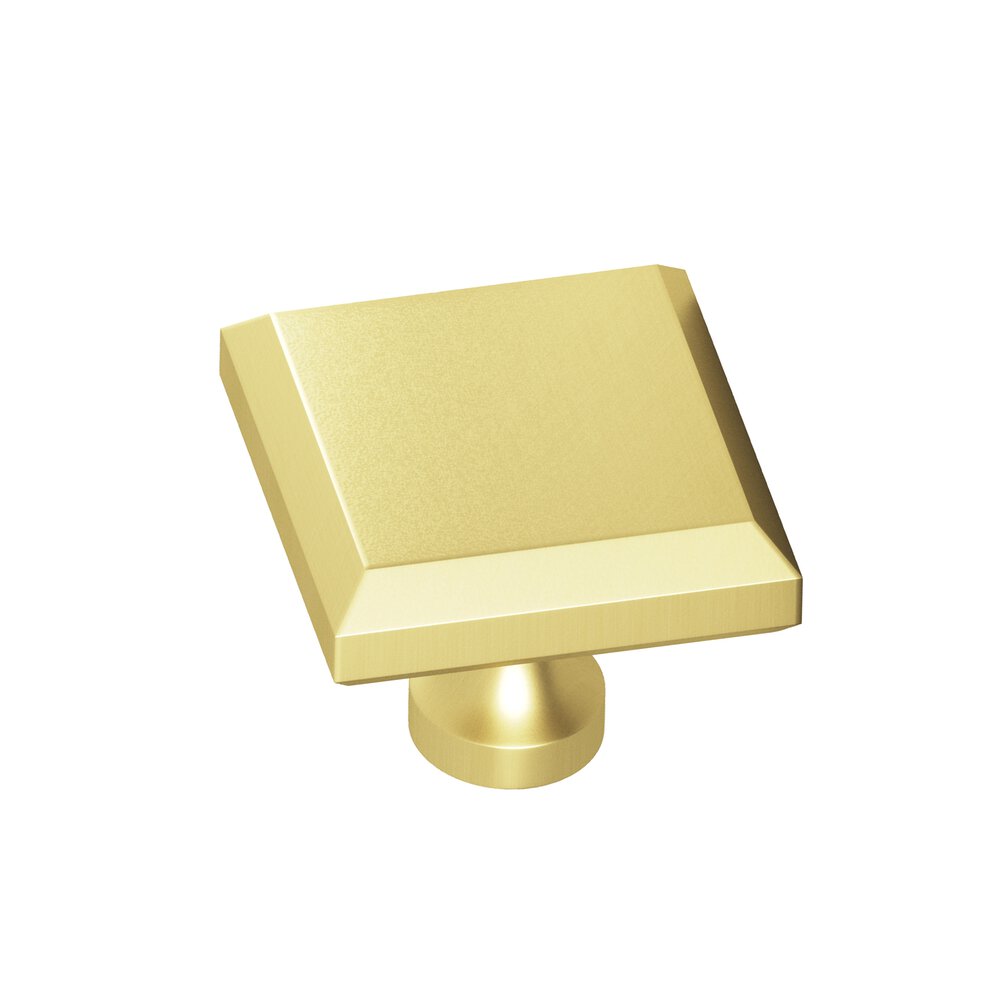 Colonial Bronze 1.25" Square Beveled Cabinet Knob With Flared Post In Matte Satin Brass