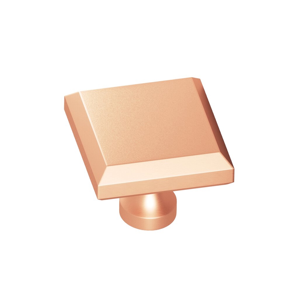 Colonial Bronze 1.25" Square Beveled Cabinet Knob With Flared Post In Matte Satin Copper