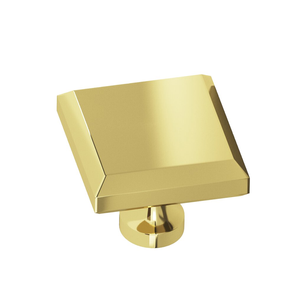 Colonial Bronze 1.5" Square Beveled Cabinet Knob With Flared Post In Polished Brass