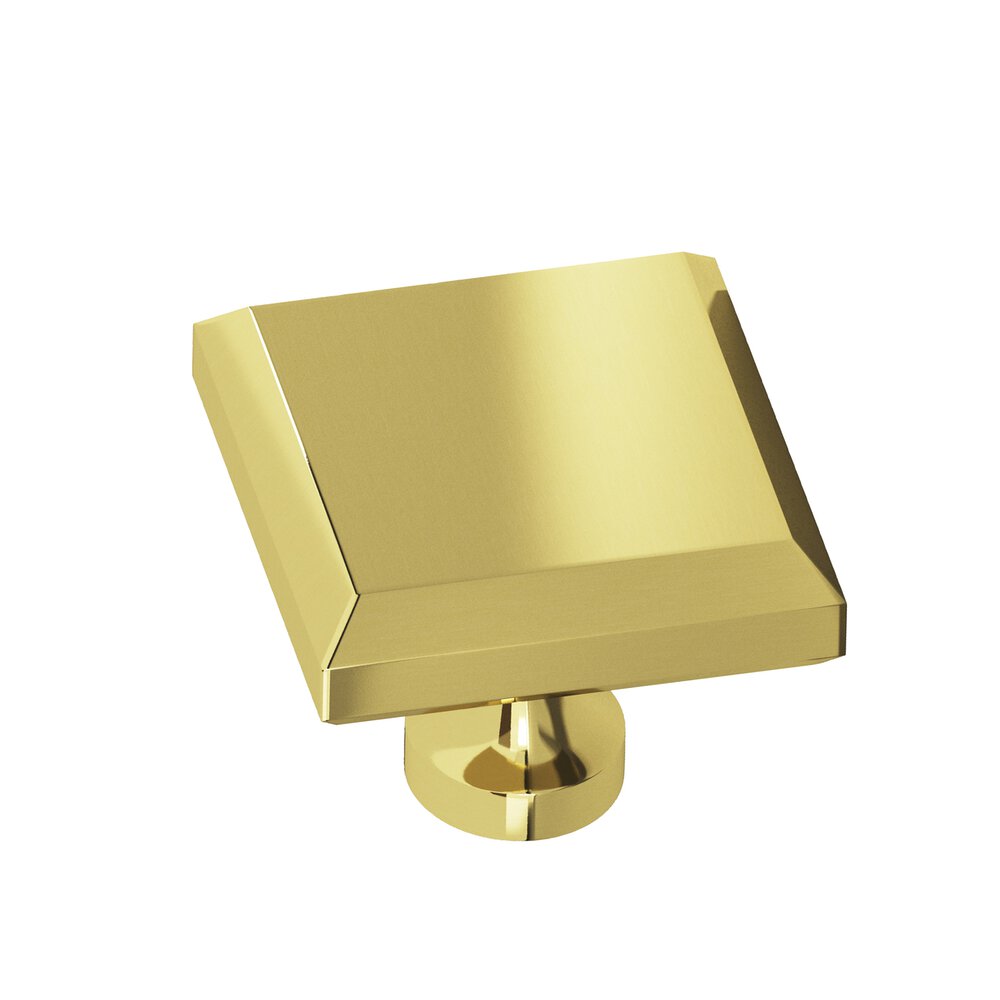 Colonial Bronze 1.5" Square Beveled Cabinet Knob With Flared Post In Unlacquered Polished Brass