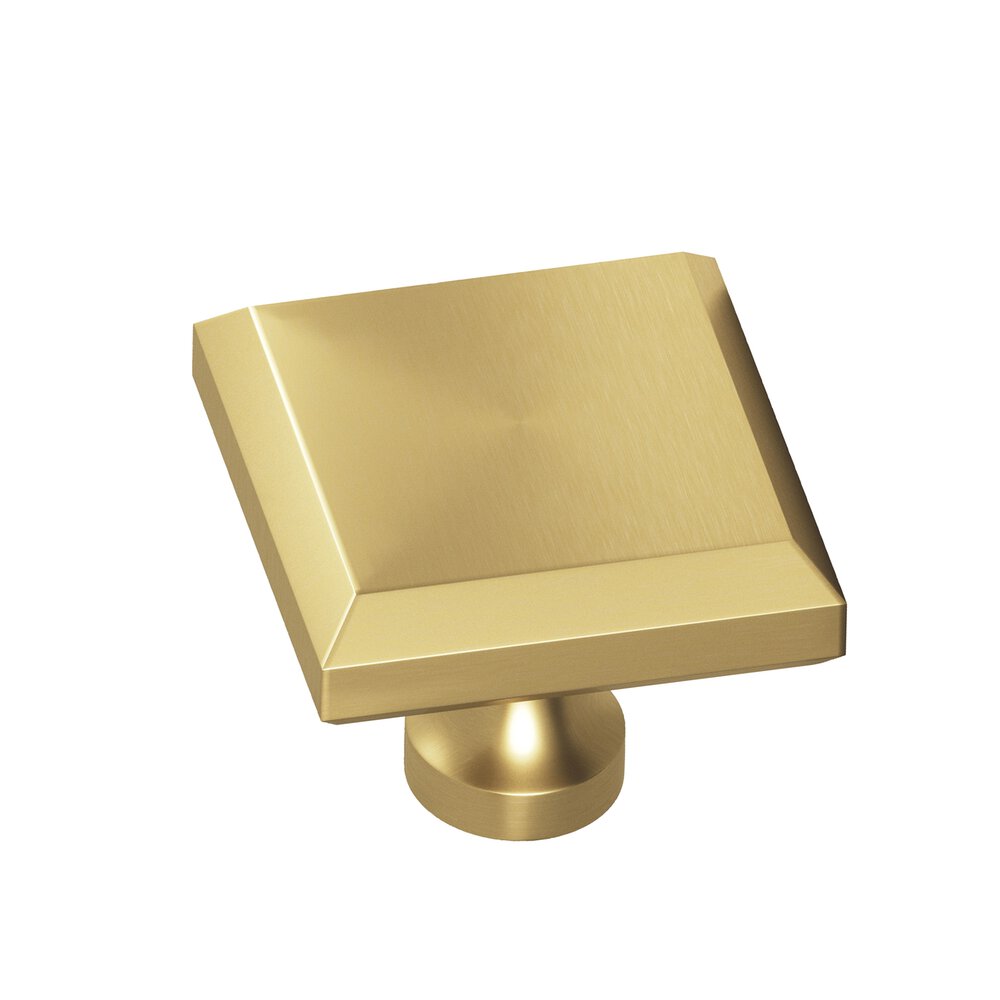Colonial Bronze 1.5" Square Beveled Cabinet Knob With Flared Post In Satin Brass