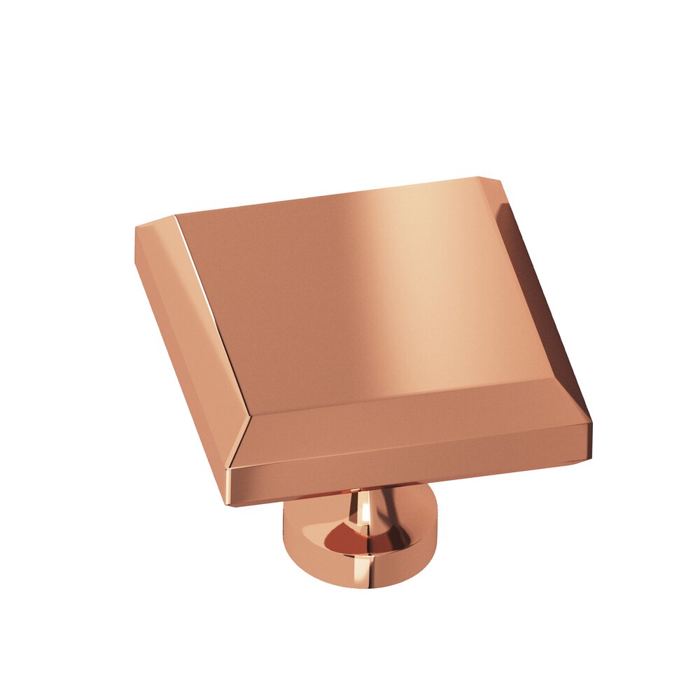 Colonial Bronze 1.5" Square Beveled Cabinet Knob With Flared Post In Polished Copper