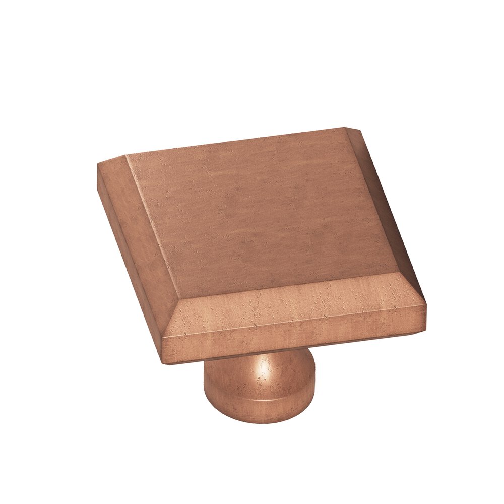 Colonial Bronze 1.5" Square Beveled Cabinet Knob With Flared Post In Distressed Antique Copper