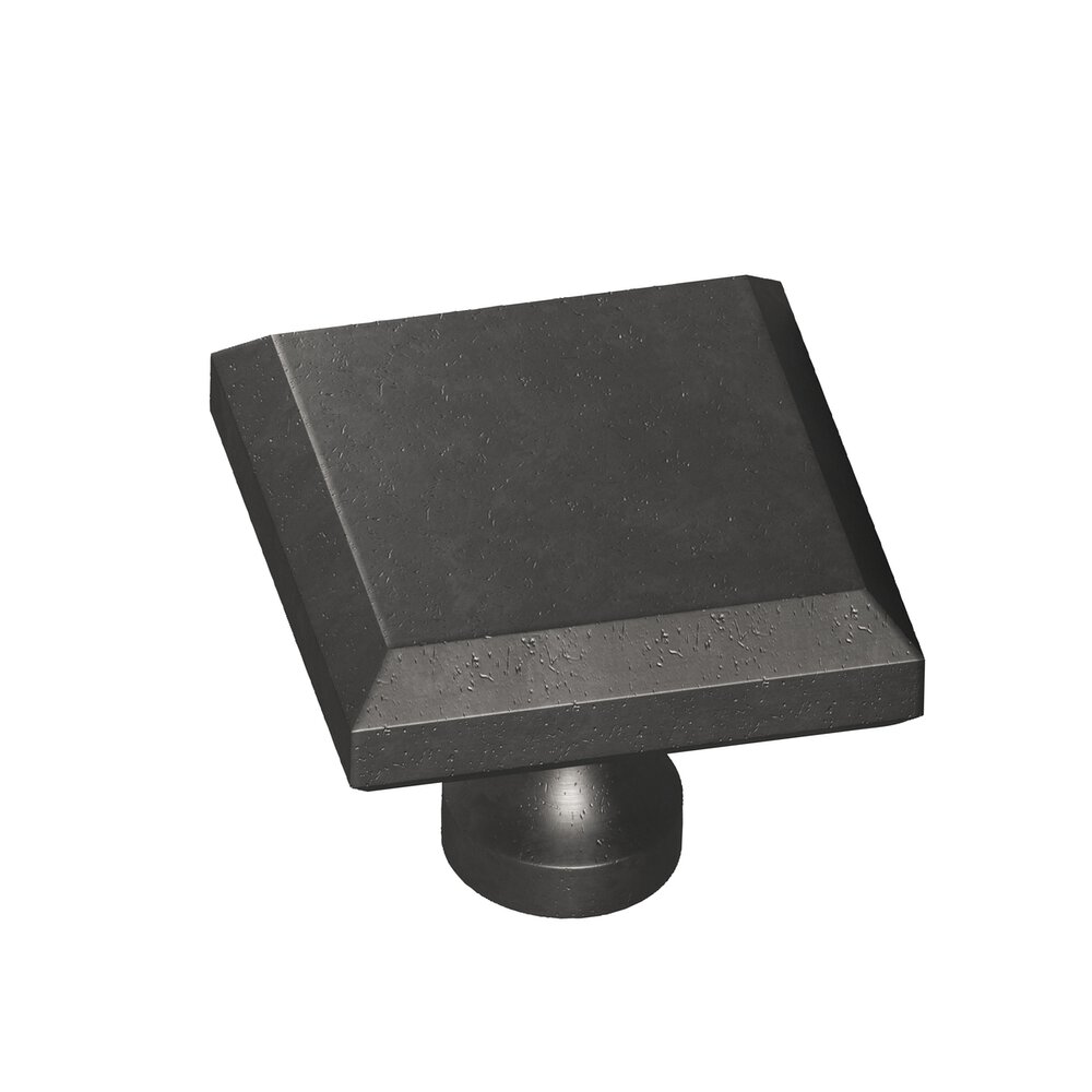 Colonial Bronze 1.5" Square Beveled Cabinet Knob With Flared Post In Distressed Satin Black
