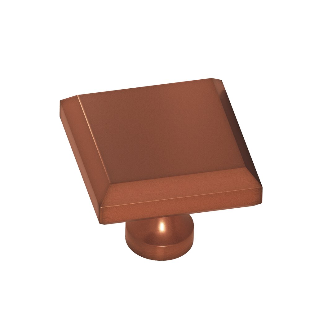 Colonial Bronze 1.5" Square Beveled Cabinet Knob With Flared Post In Matte Antique Copper