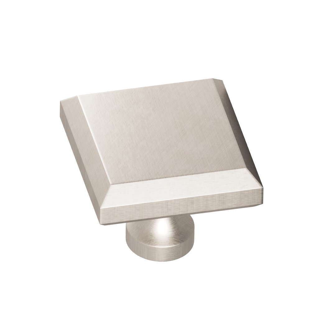 Colonial Bronze 1.5" Square Beveled Cabinet Knob With Flared Post In Matte Satin Nickel